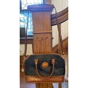 Vintage Dooney And Bourke All Weather Leather Domed Satchel Pebbled Black Brown